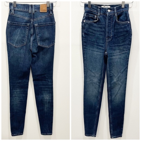 Free People We The Free High Waist Skinny Jeans Dark Wash Button Fly Size 24 - Picture 2 of 9